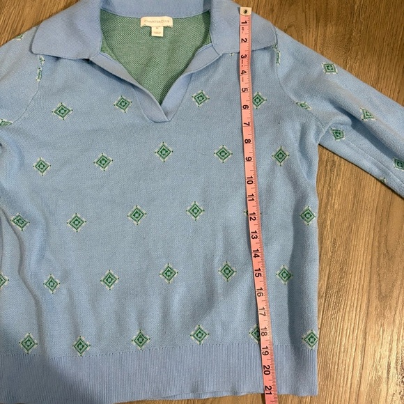 Charter Club Women’s M Blue Green Cotton Blend V Neck Pullover Sweater Collar - Picture 6 of 10